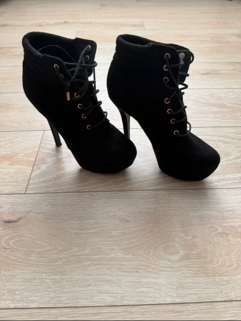 Zara Trafaluc Black Lace Up Platform Stiletto Ankle Boots Size 37